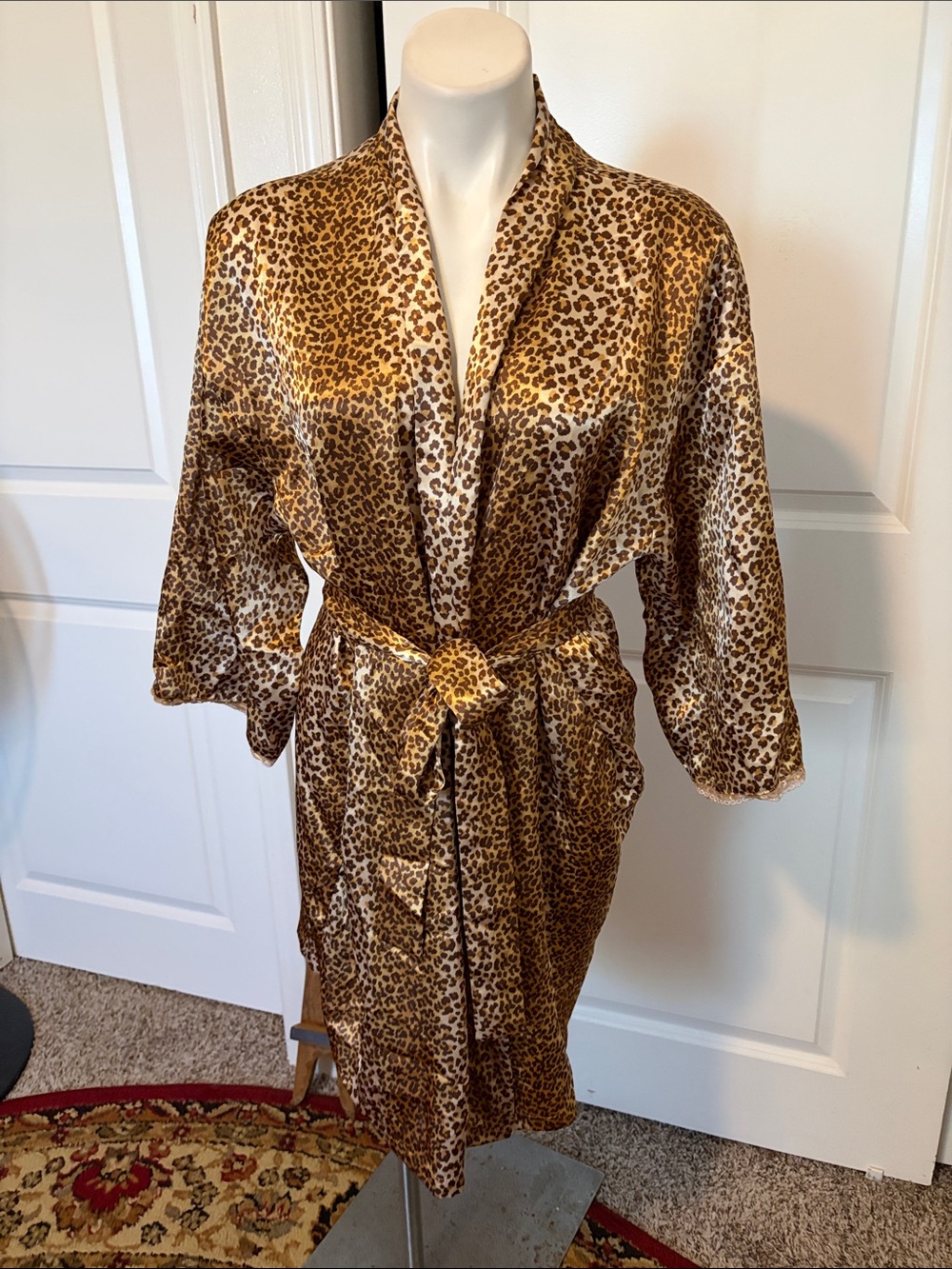 Satin Leopard Print Kimono Robe - Brown Leopard